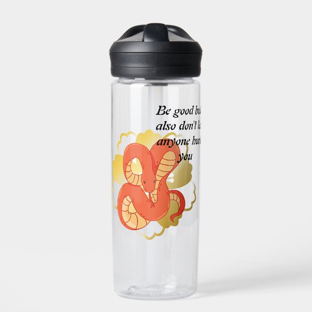 Red Snake on a Golden Flower” | Unique & Luxurious Water Bottle (Front)