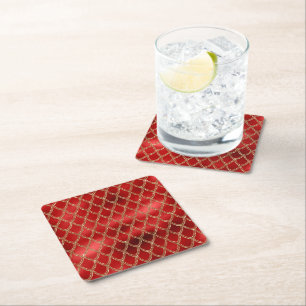 Red Snake Serpent Reptile Pattern Square Paper Coaster