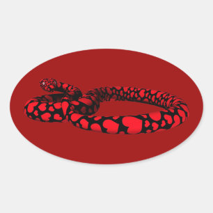 Red Snake With Hearts Oval Sticker