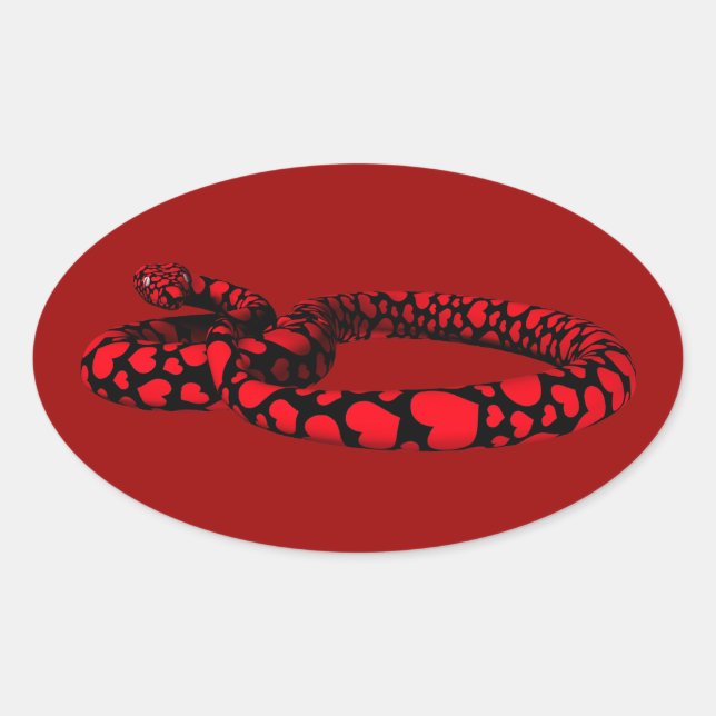 Red Snake With Hearts Oval Sticker (Front)
