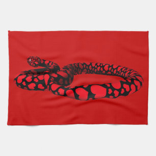 Red Snake With Hearts Tea Towel