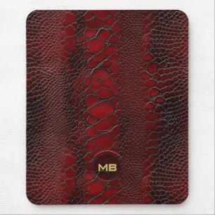 Red Snakeskin Leather Print Embossed Monogram Mouse Pad