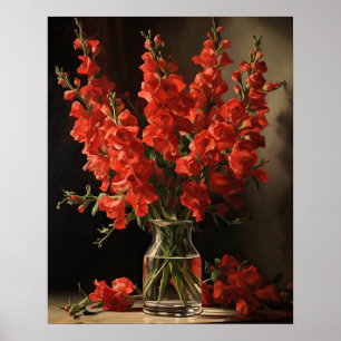 Red Snapdragon Flowers Art Print Poster