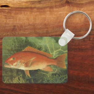 Red Snapper Fish in the Ocean, Vintage Marine Life Key Ring