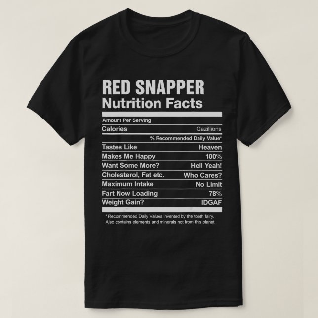 Red Snapper Nutrition Facts Funny Graphic  T-Shirt (Design Front)