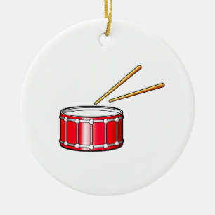 red snare graphic with sticks ceramic ornament