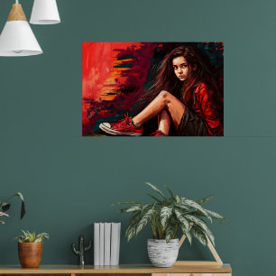 Red sneakers, shorts, child, style poster