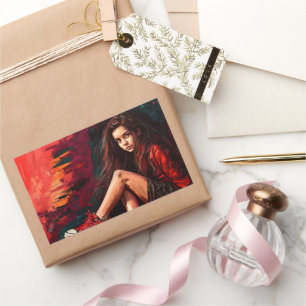 Red sneakers, shorts, child, style rectangular sticker