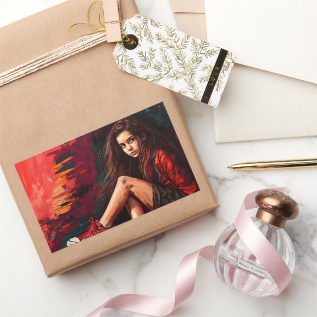 Red sneakers, shorts, child, style rectangular sticker (Gifting)