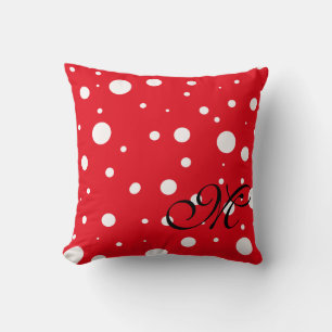 Red Snow Dots Throw Pillow  Monogram