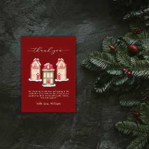 Red Snow Gingerbread Village Baby Shower Thank You Card
