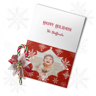 Red Snow on White Canvas Design Christmas Card