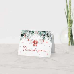 Red Snow Winter Christmas Baby Clothes Baby Shower Thank You Card