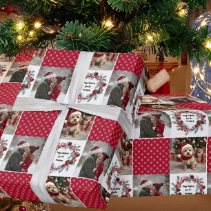 Red Snowflake 2 Photo Wreath w Pinecones Christmas Wrapping Paper