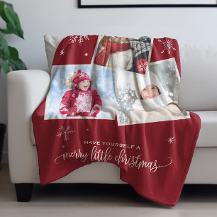 Red Snowflake   3 Photo Christmas Fleece Blanket