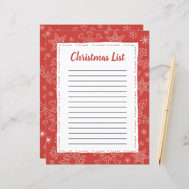 Red Snowflake Christmas BG Santa Wish List (Front/Back In Situ)