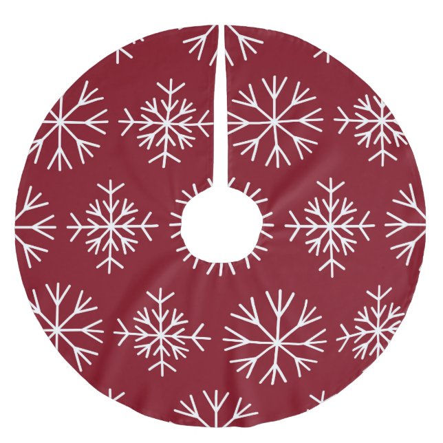 Red Snowflake Christmas Brushed Polyester Tree Skirt (Front)