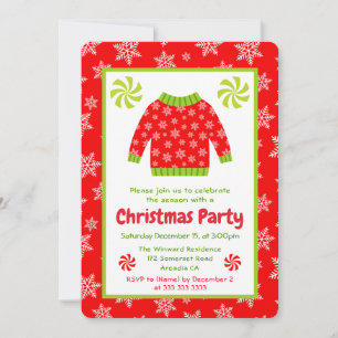Red Snowflake Christmas Sweater Party Invitation
