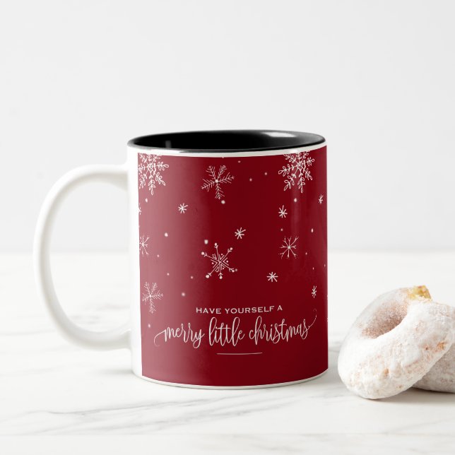 Red Snowflake Christmas Two-Tone Coffee Mug (With Donut)