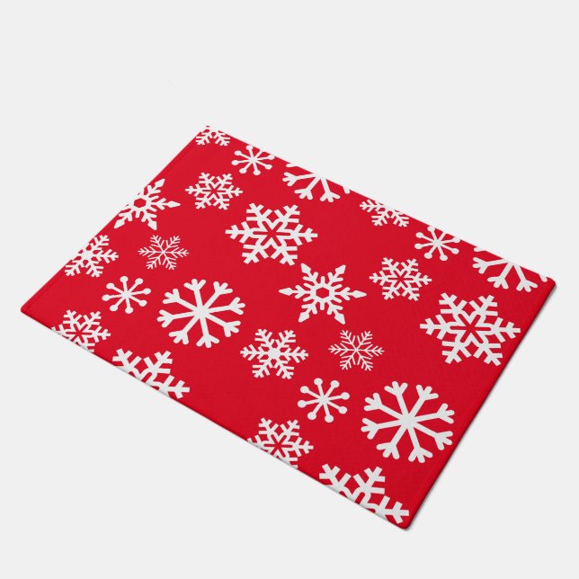Red Snowflake Door Mat - Christmas (Angled)