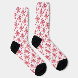 Red Snowflake Fun Christmas Crew Socks