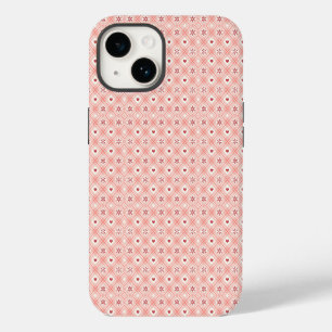 Red Snowflake Heart In Pink Retro Seamless Pattern iPhone 14 Case