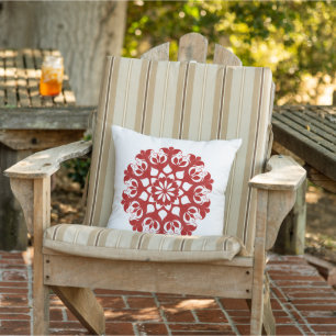 Red Snowflake Ice Crystal Flower Pattern On White Cushion