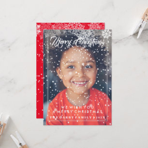 Red Snowflake Merry Christmas Photo Card