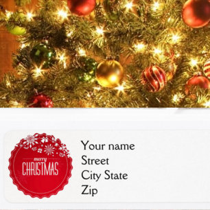 Red Snowflake merry Christmas Return Address Label