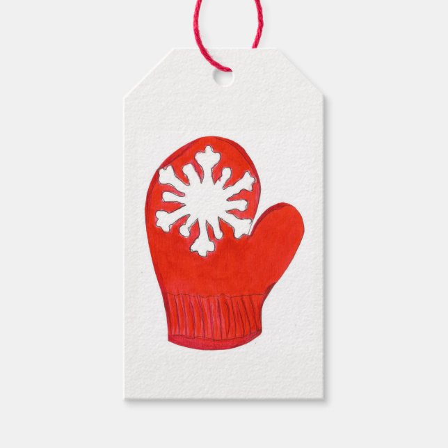 Red Snowflake Mittens Gift Tags (Front)