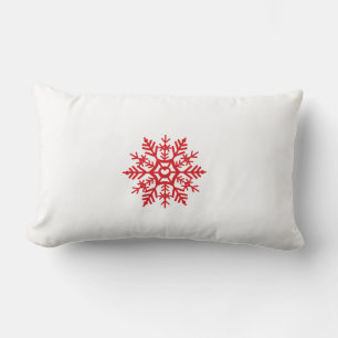 Red Snowflake Motif Winter Pattern Lumbar Cushion