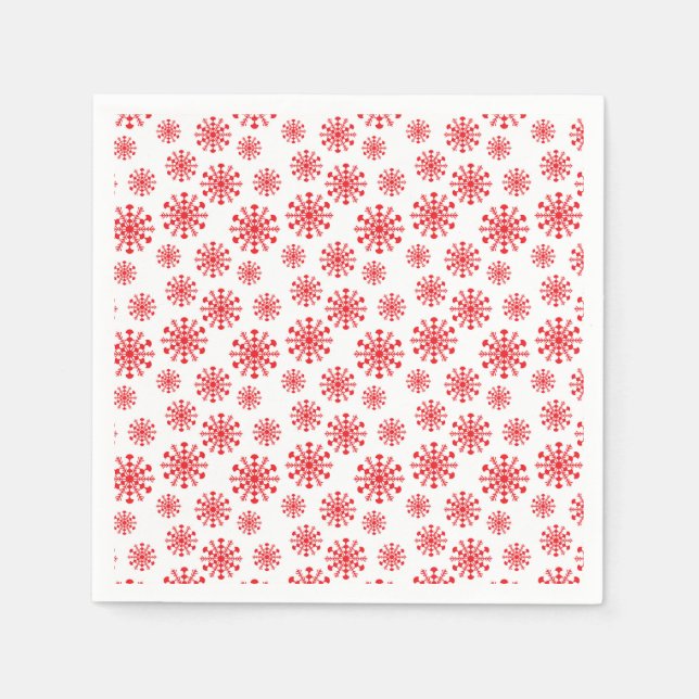 Red Snowflake on white with fish scales pattern Napkin (Front)