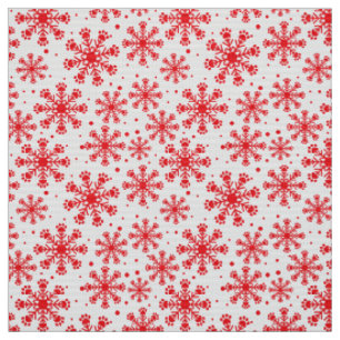 Red Snowflake on white with paw print pattern Fabric