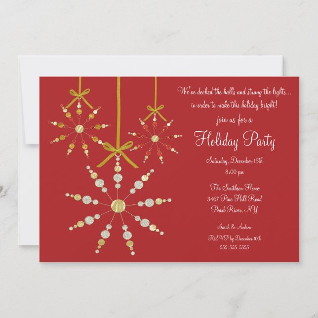 Red Snowflake Ornament Christmas Party Invitation (Front)