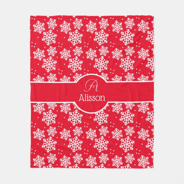Red Snowflake pattern Fleece Blanket (Front)