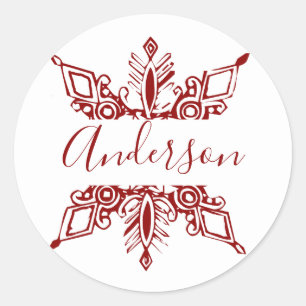 Red snowflake personalised classic round sticker