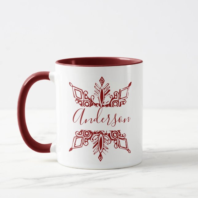 Red snowflake personalised  mug (Left)