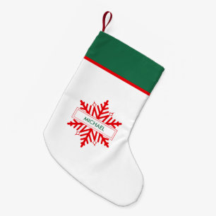 Red Snowflake Personalized Green & White Small Christmas Stocking