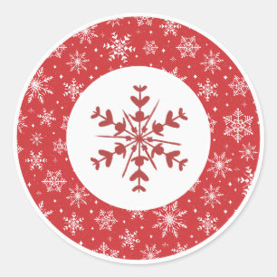 Red Snowflake Round Christmas Classic Round Sticker