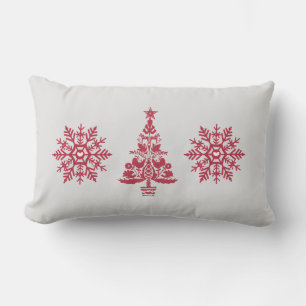 Red Snowflake Scandinavian Winter Pattern Lumbar Cushion