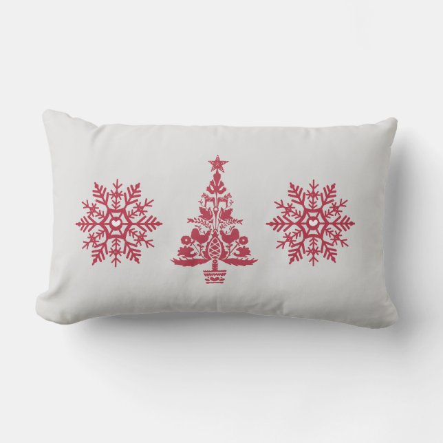 Red Snowflake Scandinavian Winter Pattern Lumbar Cushion (Front)
