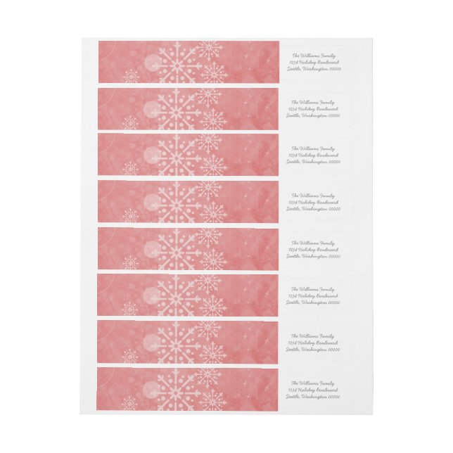 Red Snowflake Swirls Holiday Address Labels (Sheet)
