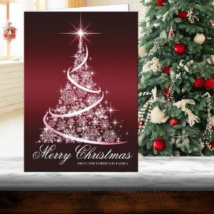 Red Snowflake Tree Elegant Christmas Card