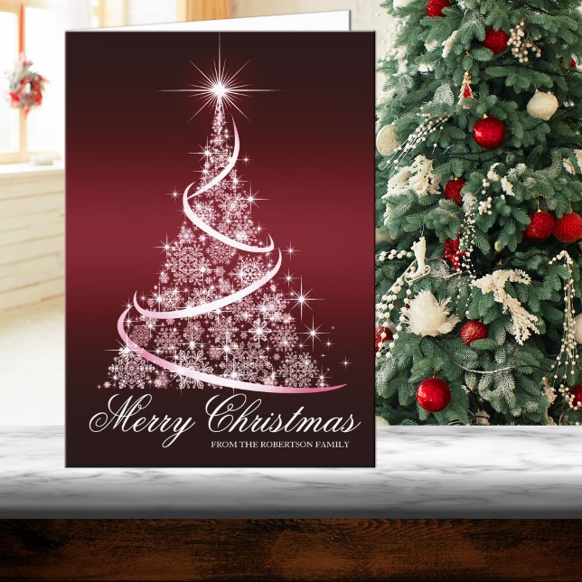 Red Snowflake Tree Elegant Christmas Card (Creator Uploaded)