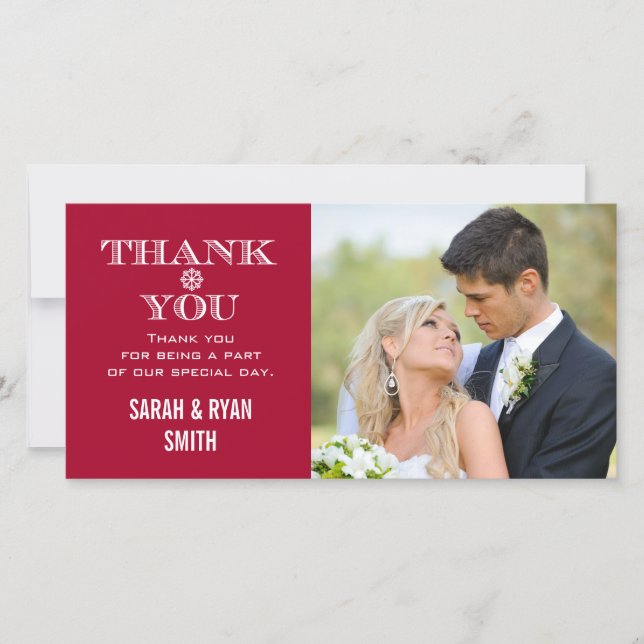 Red Snowflake Wedding Photo Thank You Cards (Front)