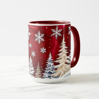 Red Snowflake Winter Forest Christmas Mug