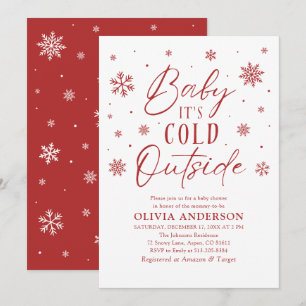 Red Snowflakes Baby It's Cold Outside Baby Shower Invitation