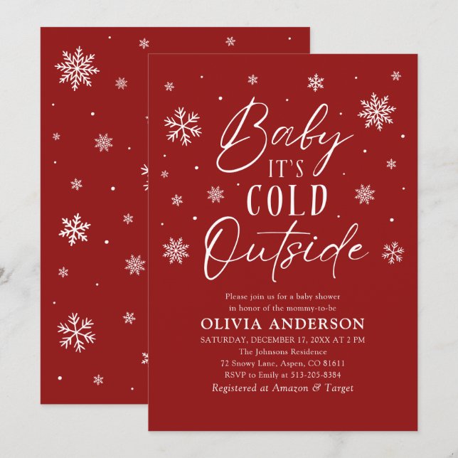 Red Snowflakes Baby It's Cold Outside Baby Shower Invitation (Front/Back)