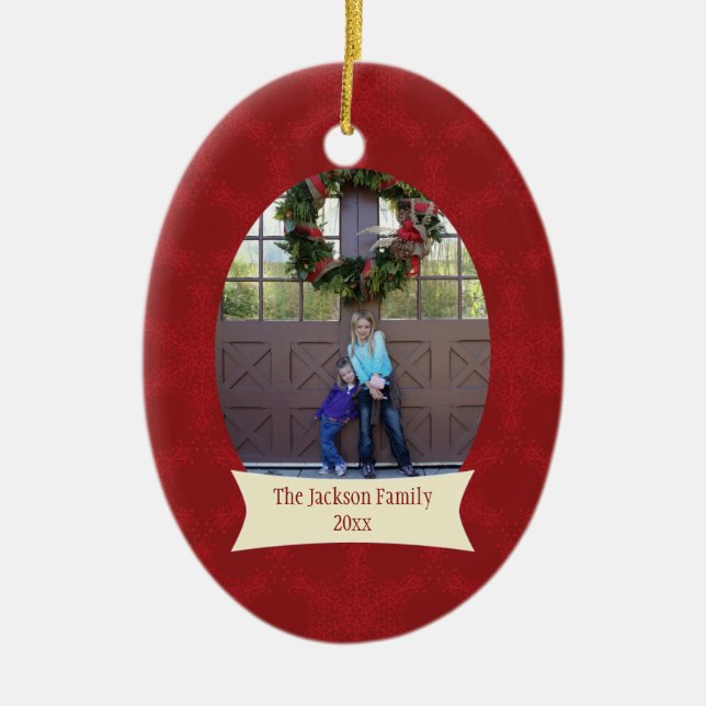 Red snowflakes Christmas holiday photo ornament (Front)