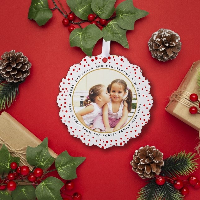 Red snowflakes Christmas holiday photo paper Tree Decoration Card (Creator Uploaded)